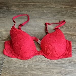 Victoria's Secret Sexy Red Lace Lined Demi Buste Double Bra | 34B | Like New